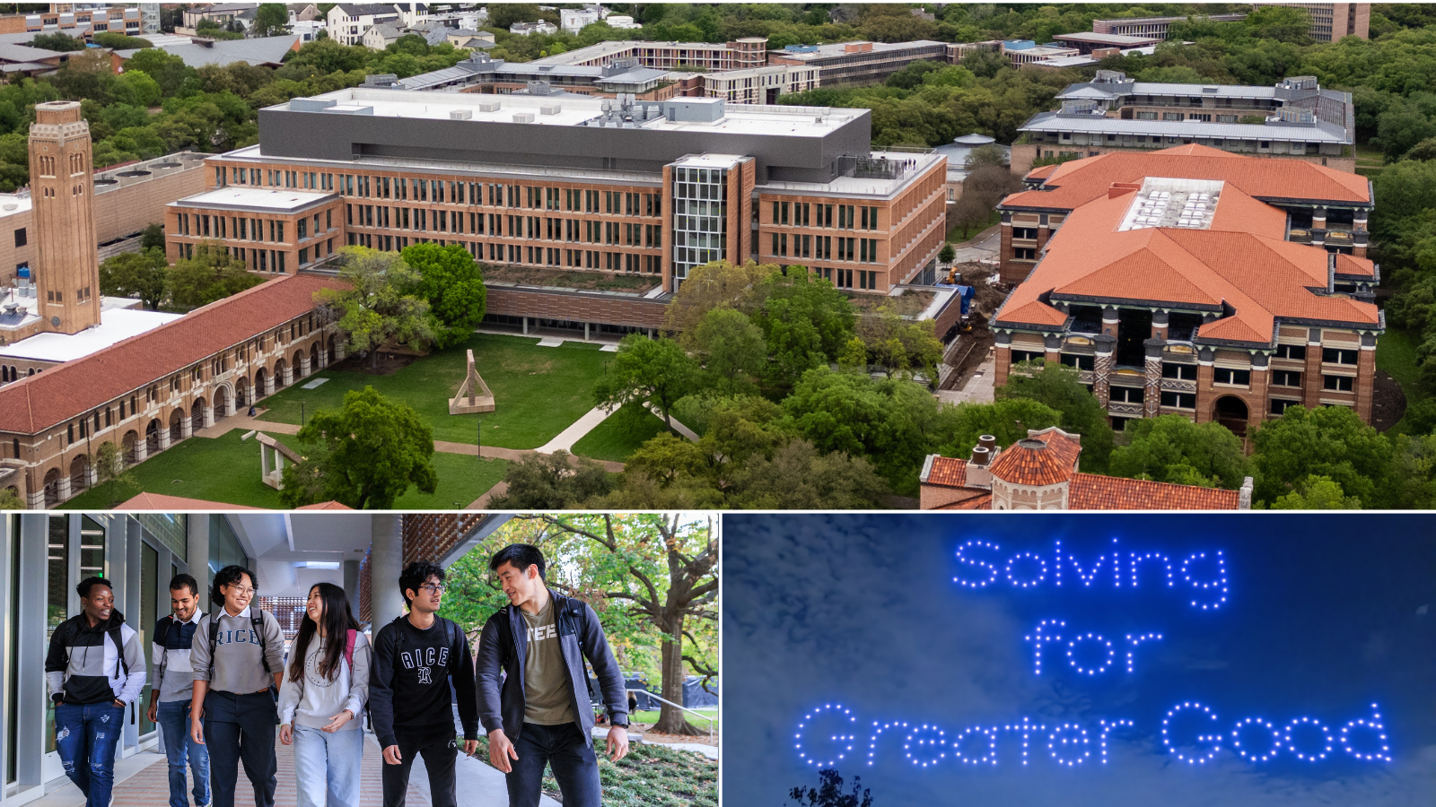 Rice Engineering Quad, Students and 50th Anniversary drone show