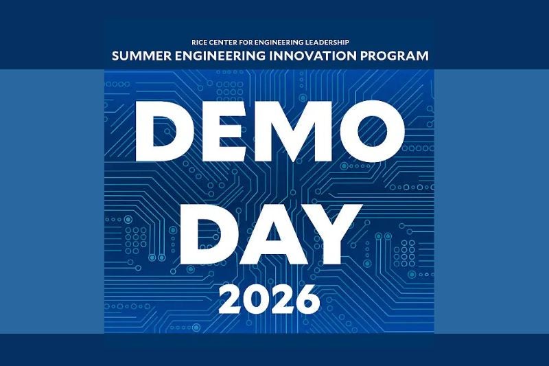 Demo Day 2026 graphic with a blue wavy background