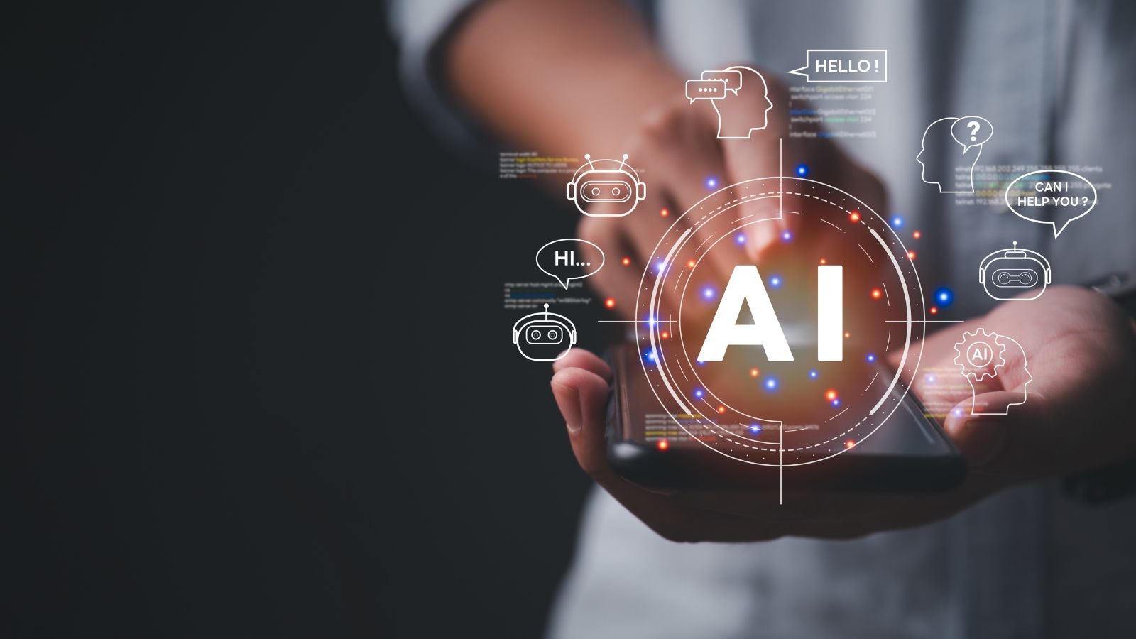 Hand holding a graphic depicting artificial intelligence