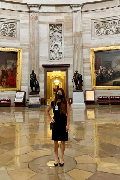 Melody Tan '14, 21 at the U.S. Capitol on her first day of work.