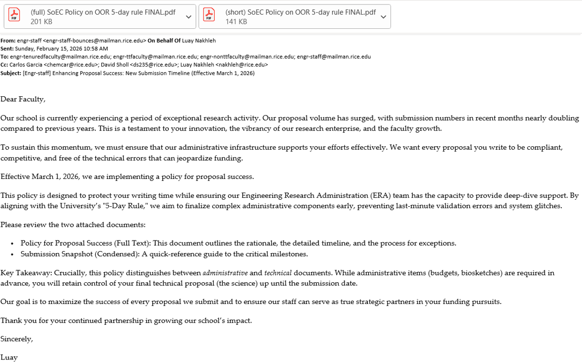 Dean's Message on Proposal Success