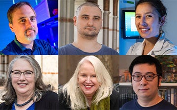 Headshots of  Todd Treangen, Lauren Stadler, Kathy Ensor, Yunxi Liu, Nicolae Sapoval, and Loren Hopkins