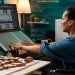 Digital Civil engineer working on virtual blueprint building plan for Industry 4.0